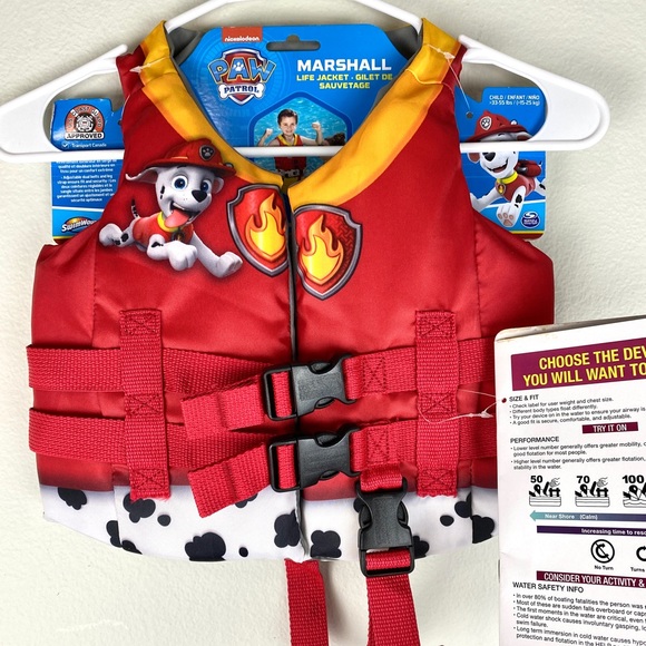 Paw Patrol, Marshall Swimways Kids Life Jacket Child 33-55 Ibs Red NWT - Picture 7 of 10